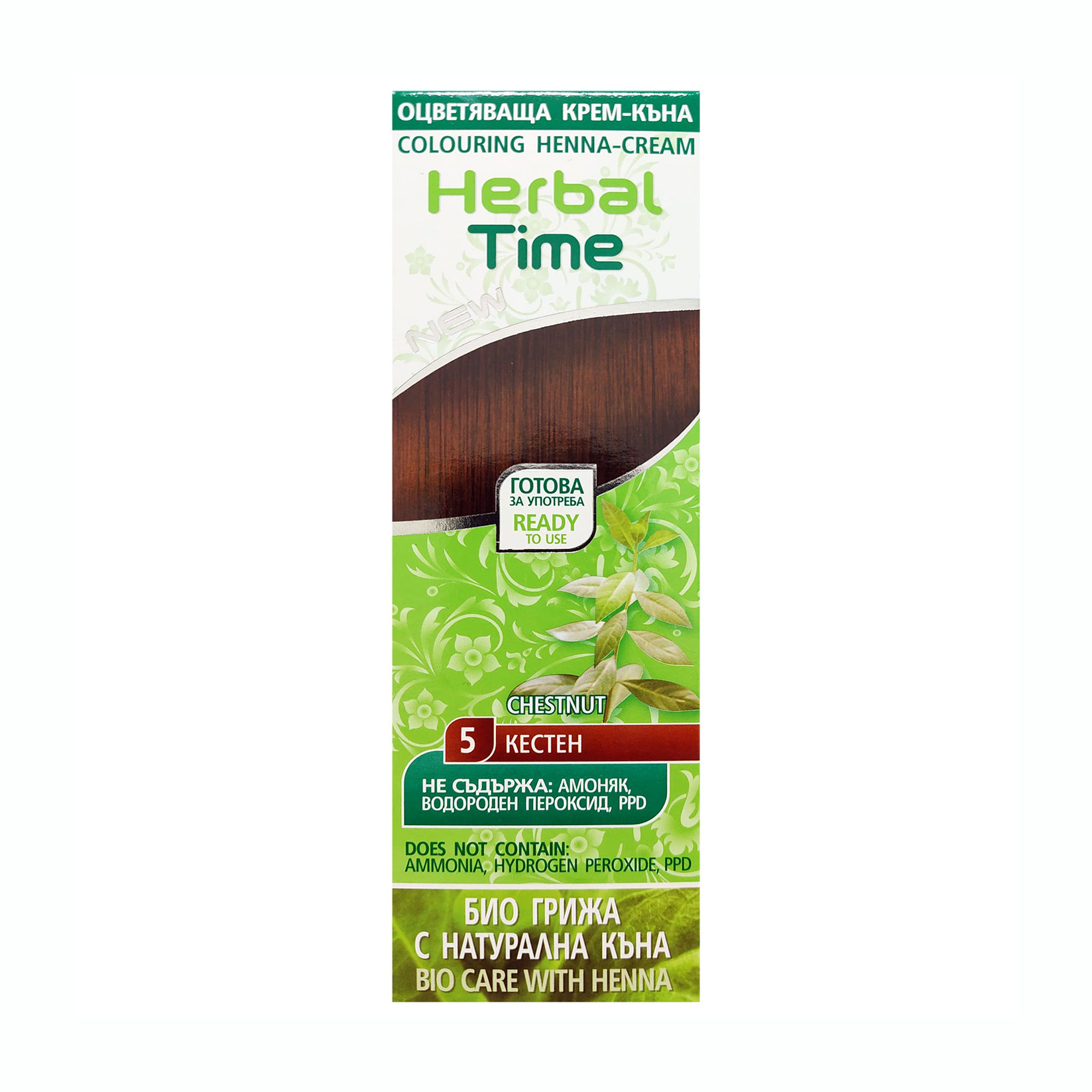 Безаміачна крем-хна для волосся Herbal Time 5 Каштан, 75 мл