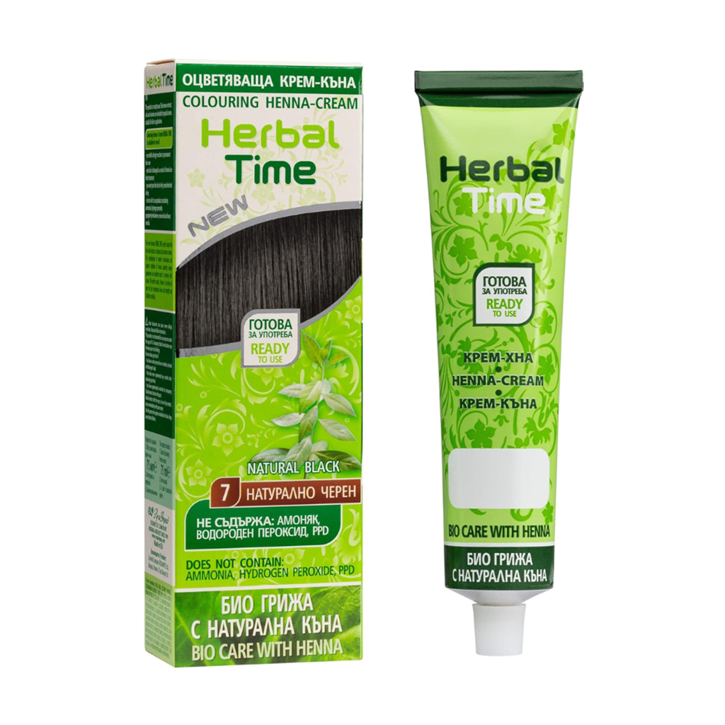 Безаміачна крем-хна для волосся Herbal Time 7 Натурально-чорний, 75 мл